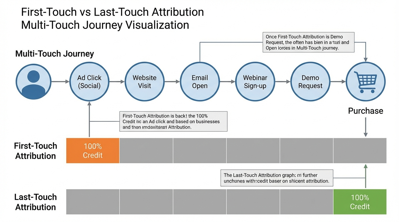 Diagram showing first-touch vs last-touch attribution