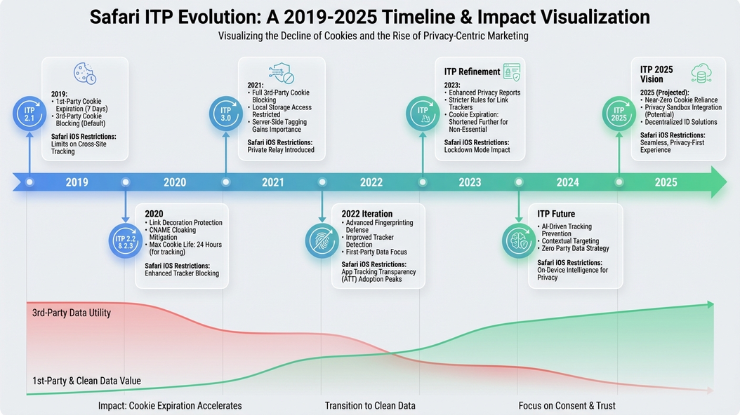 Timeline showing ITP browser restrictions evolution