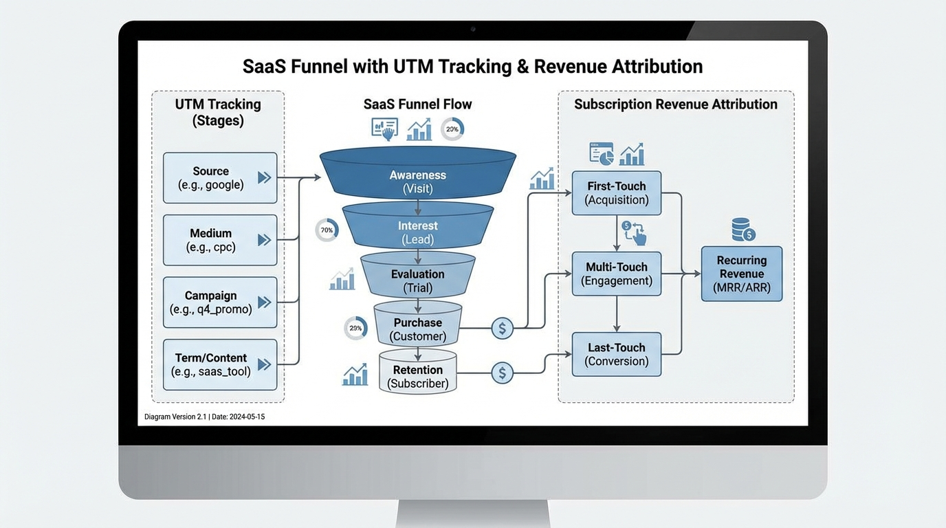 SaaS funnel with UTM tracking at each stage