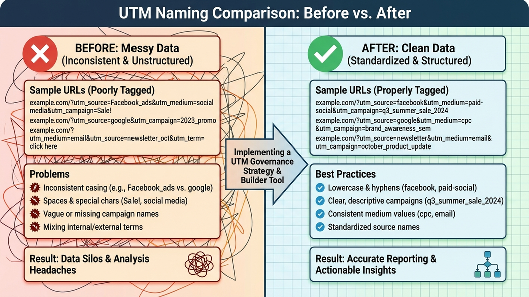 Before and after UTM naming comparison