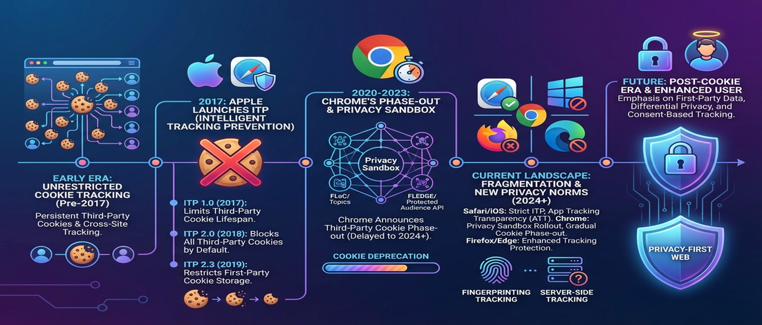 Apple ITP browser tracking restrictions visual showing cookie expiration timeline