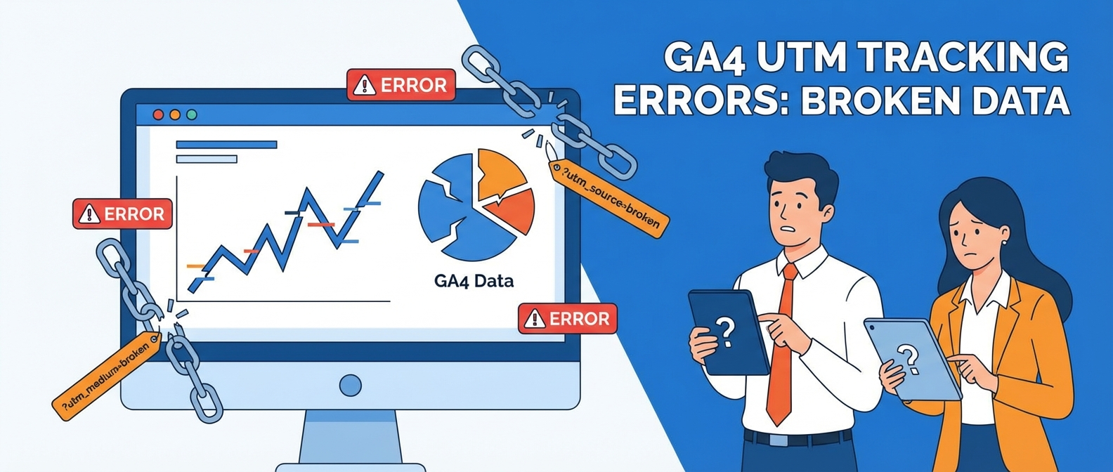 Google Analytics dashboard with broken UTM data