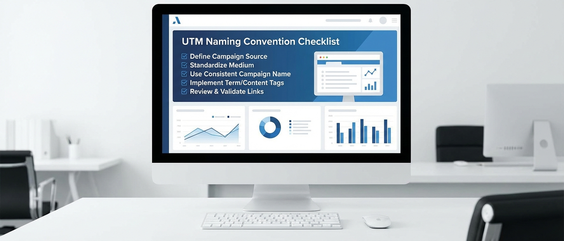 Clean organized UTM naming checklist on professional dashboard