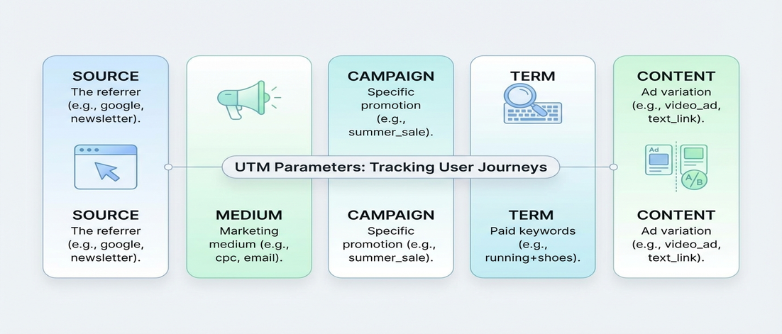 UTM parameters source medium campaign term content explained