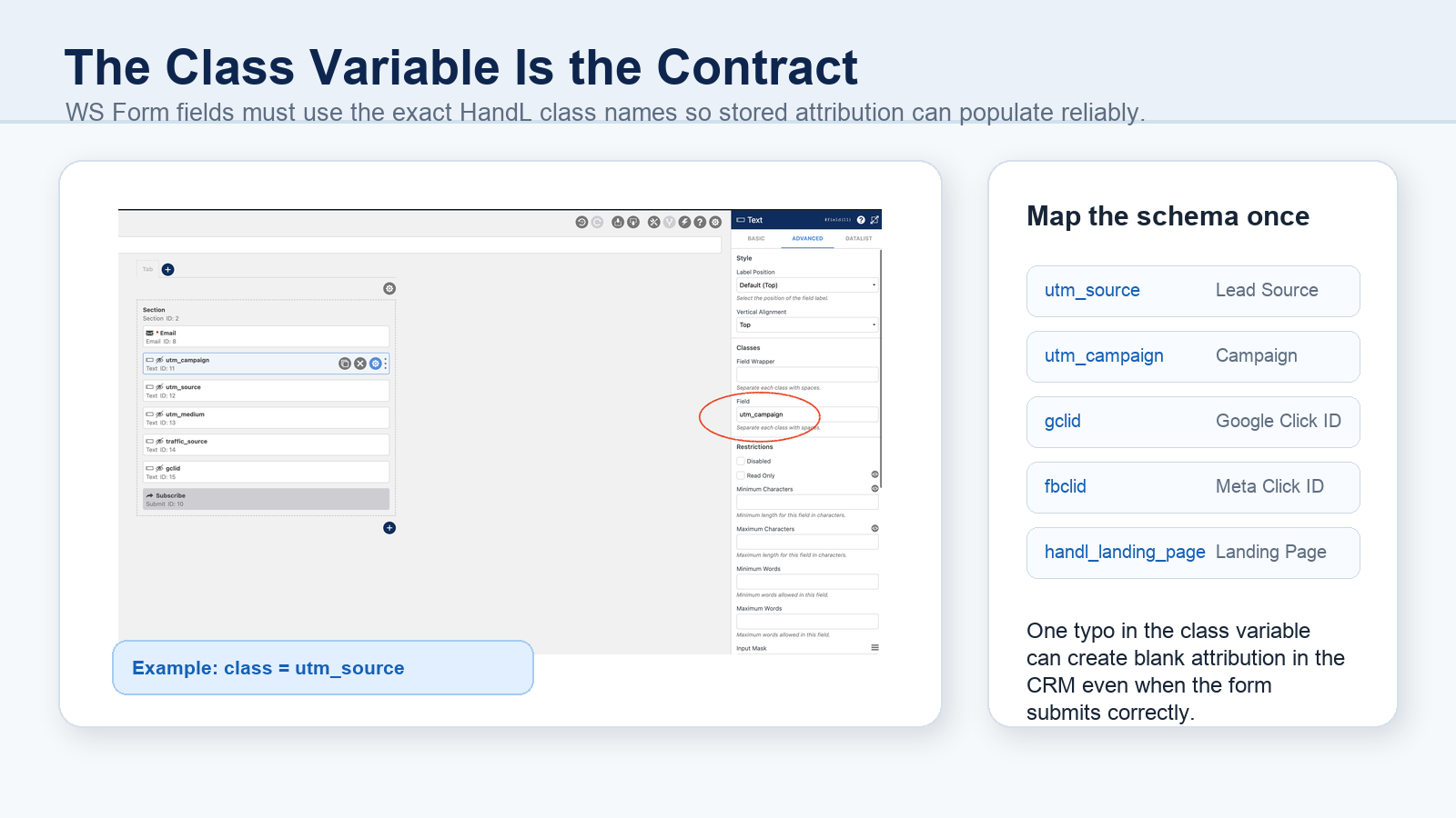 WS Form field class variable used to map HandL UTM Grabber values into hidden fields